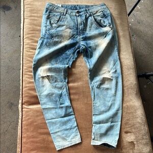 Unisex Rare Distressed Low hang Soft jeans FAYZA model sz 28-29 by Diesel Italy